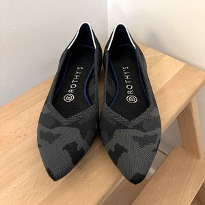 Rothy’s “The Point” flats in grey camo